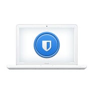 MacBook with a blue shield on the screen